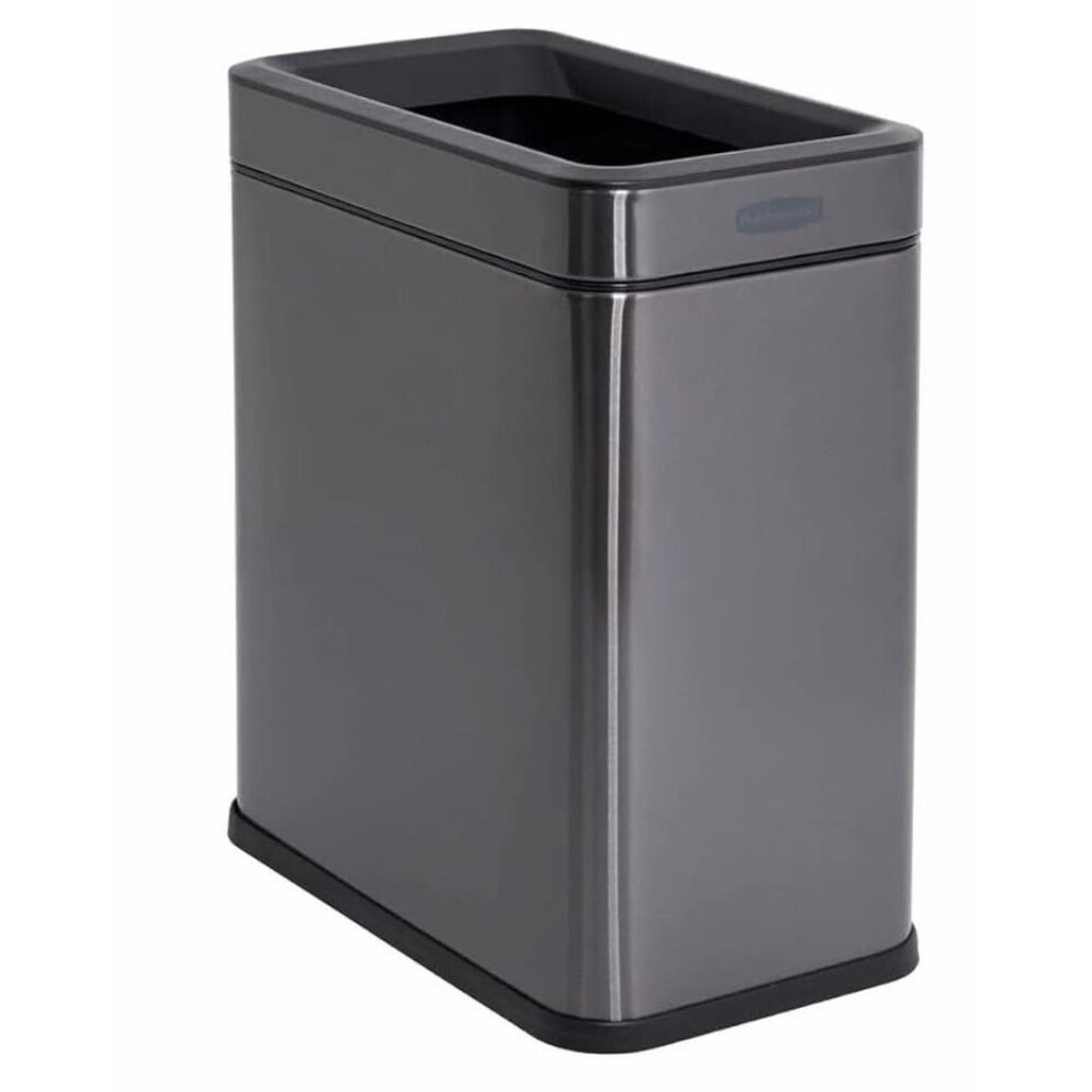 NEW! Rubbermaid 2.6-Gallon Charcoal Stainless Steel Wastebasket, Slim Space-Save